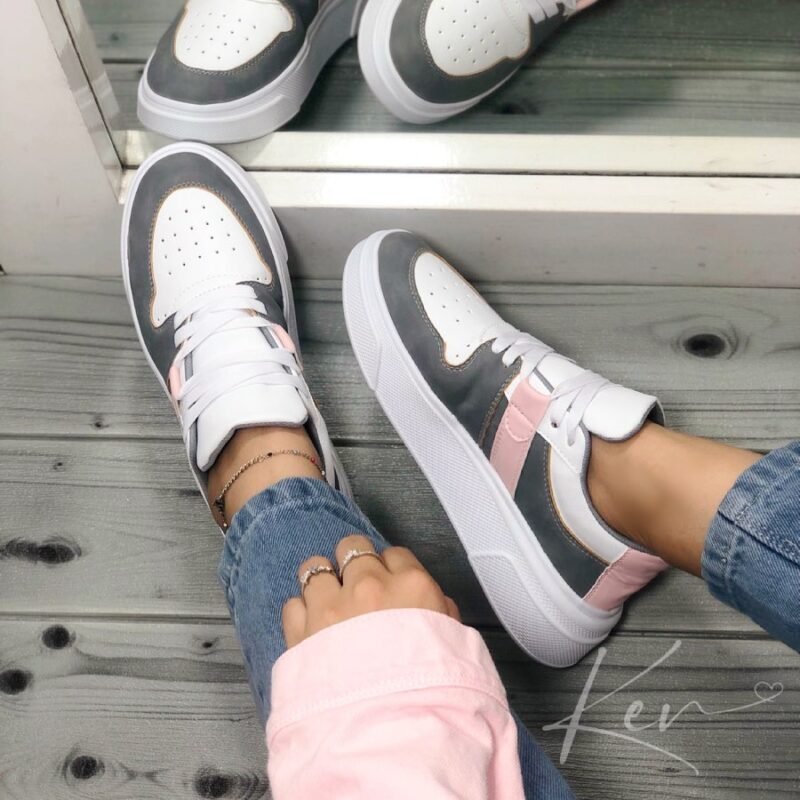 Tenis Blancos con Gris y Rosado